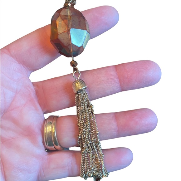 Extra Long Beaded Gold and Brown Tone Necklace - Picture 5 of 5